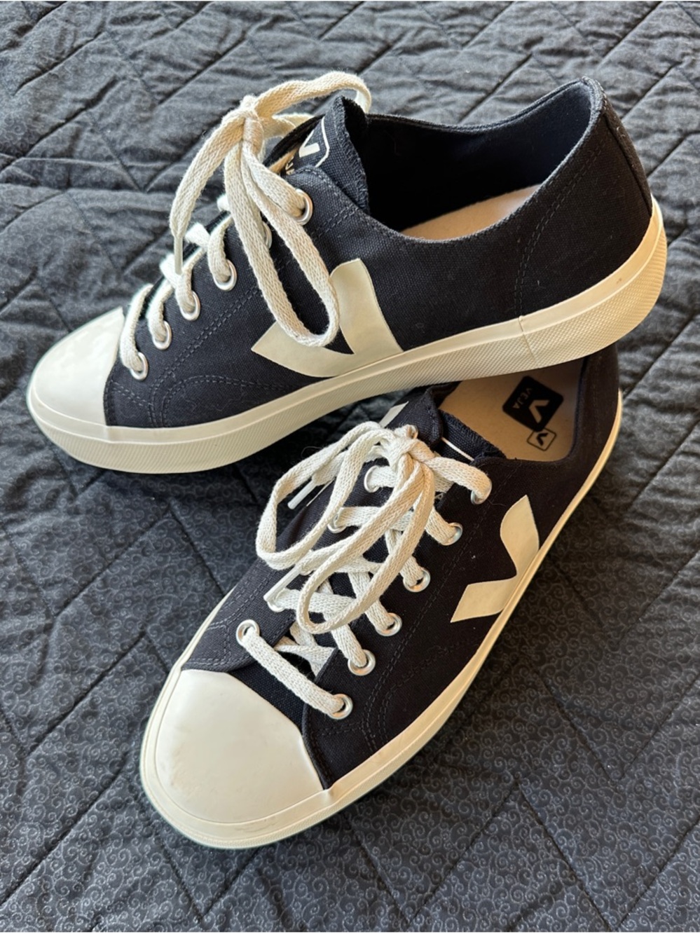 Veja Black Canvas Low-Top Sneakers with White Accents